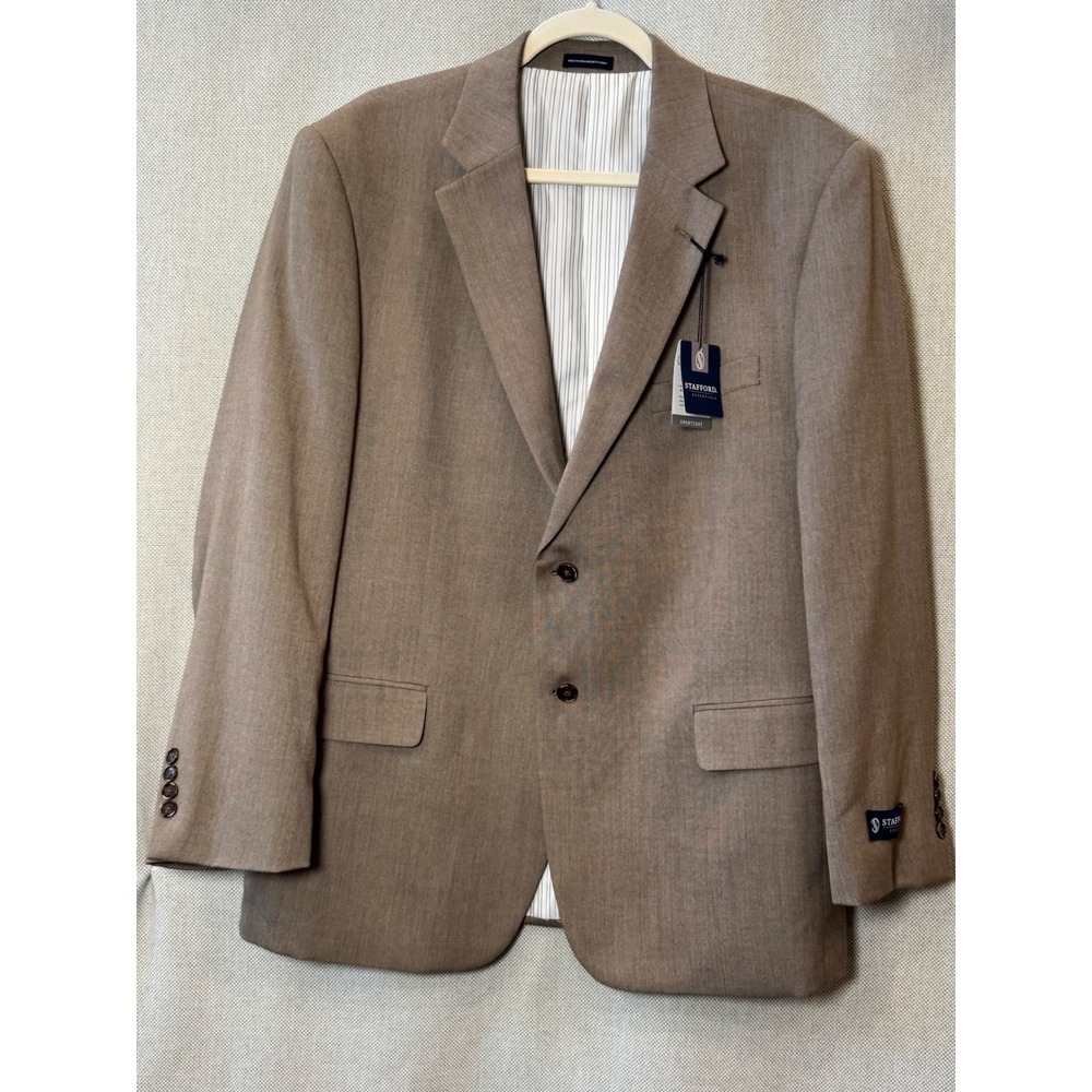 NWT Stafford Essentials NWT Sport Coat 44R Taupe ClassicFit 2 Button Mens 44 Reg